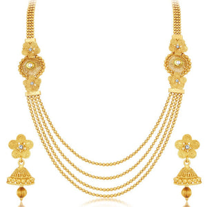 Gold Plated Wedding Jewellery Kundan Multi-String Necklace Set For Women