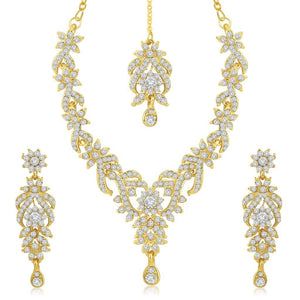 Gold Plated Australian Diamond Choker Necklace With Drop Earrings