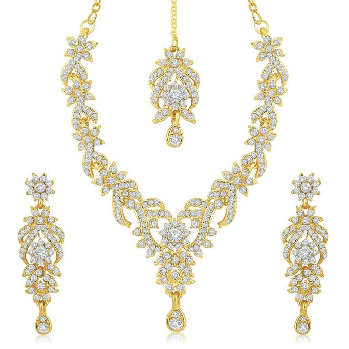 Gold Plated Australian Diamond Choker Necklace With Drop Earrings