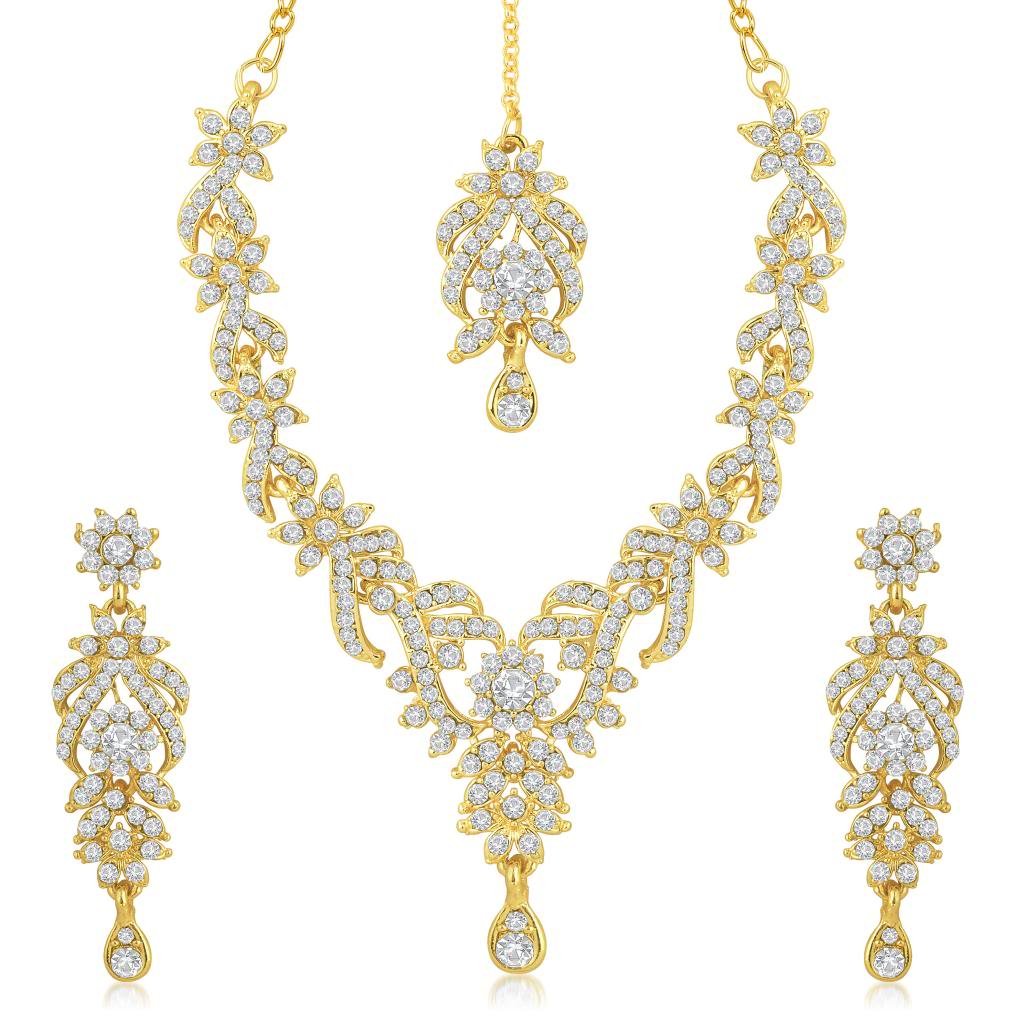 Gold Plated Australian Diamond Choker Necklace With Drop Earrings