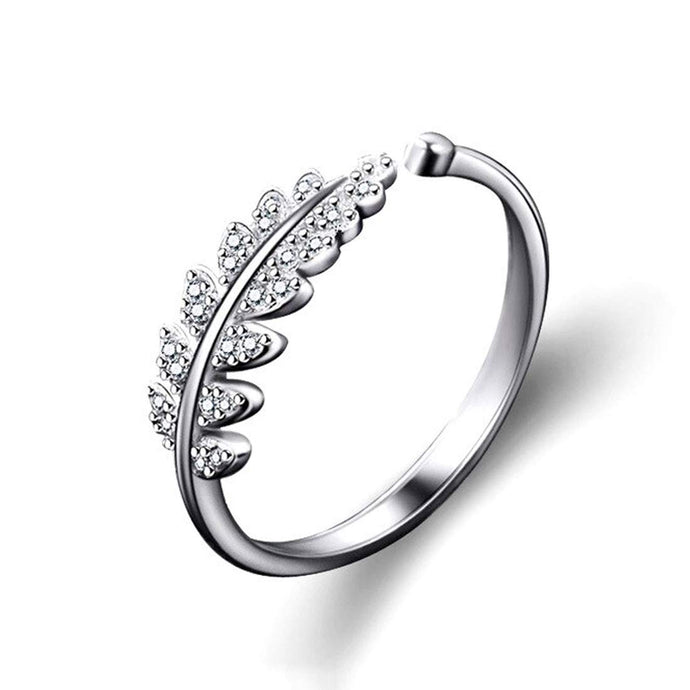 Jewels Galaxy Zircon Leaf Silver Plated Plushy Adjustable Ring